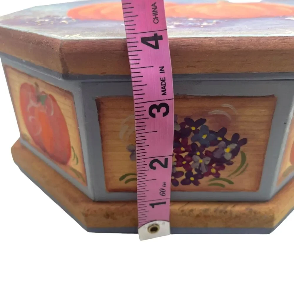 Pumpkin Painted Wooden Box Tole Paint Fall Harvest Thanksgiving Vintage Art